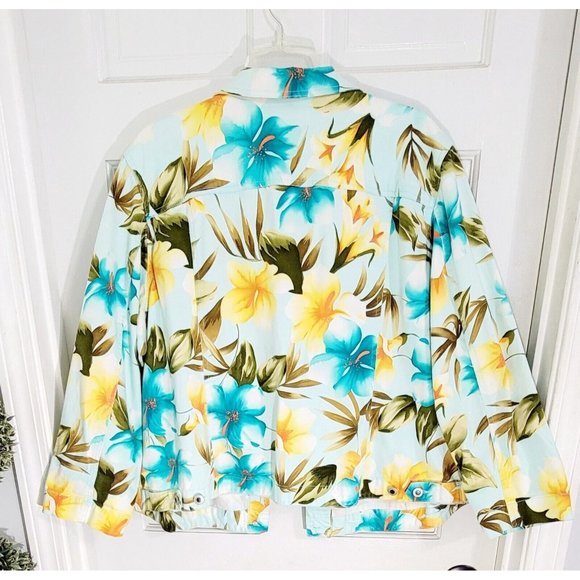Carribean Joe Womens Multicolor Floral‎ Long Sleeve Button Up Jacket Size 2X - Picture 4 of 8
